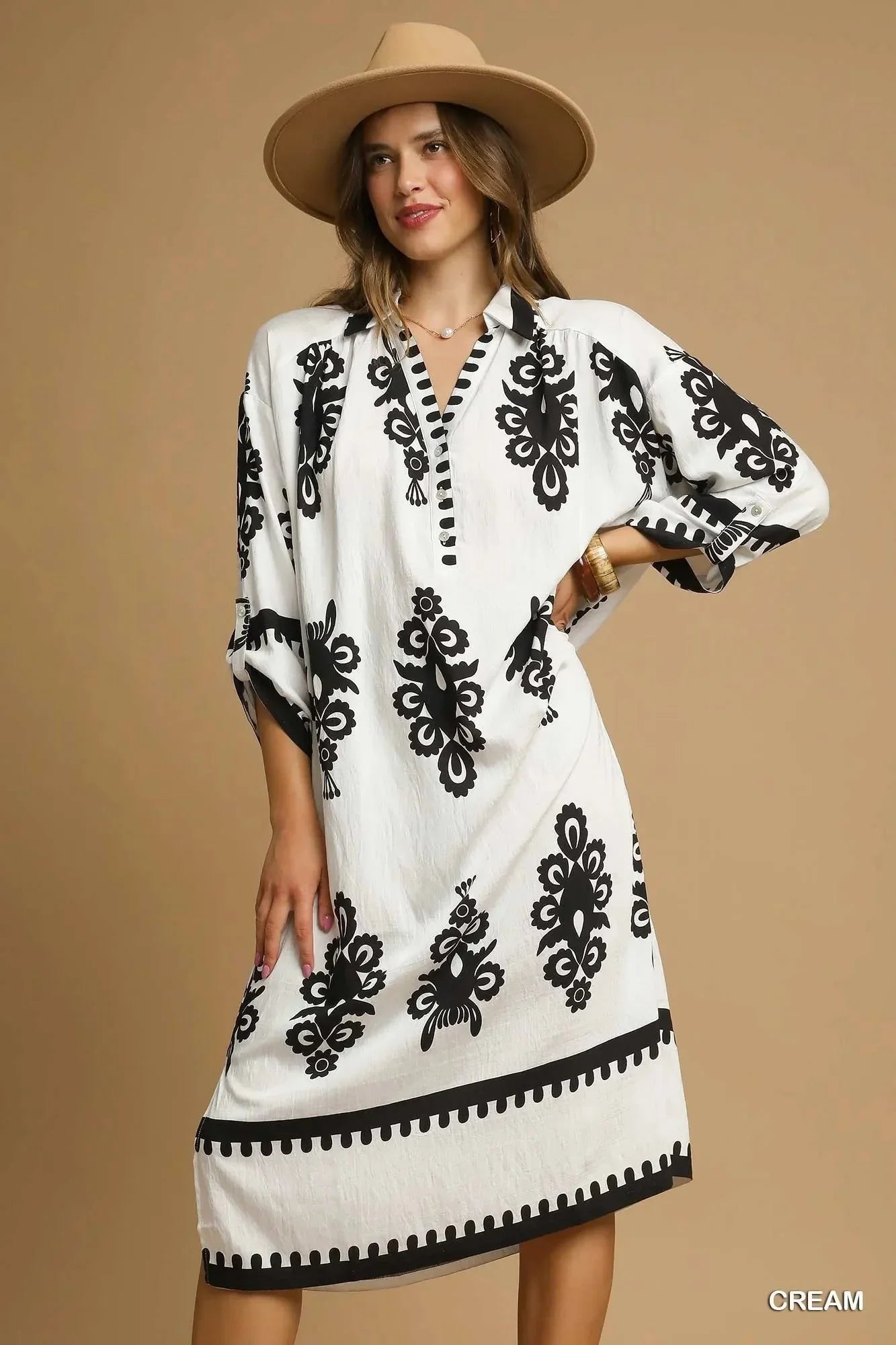 Umgee Abstract Print Midi Dress - VILLA FASHION